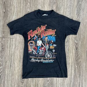 Vtg 80s Harley Davidson Motorcycle Elvis Rockin N Rollin USA Shirt Medium USA